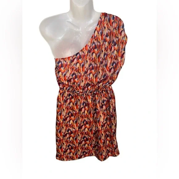BCBGeneration Women's Orange Multi Color One Shoulder Dress XS w/ Pockets - Picture 4 of 10